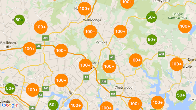 Mappa con indicatori raggruppati nello stile predefinito