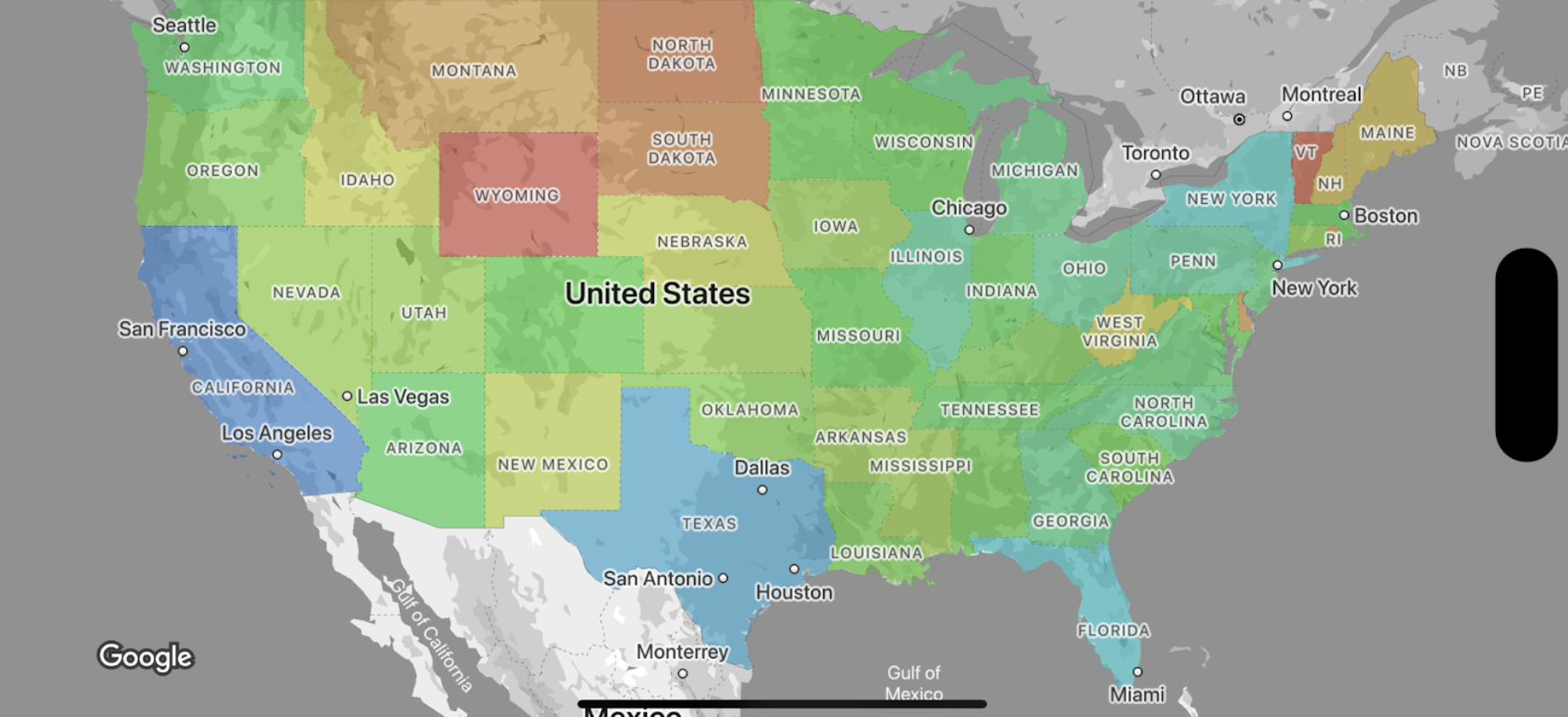 Un diagramma che mostra una mappa choropleth
con i confini