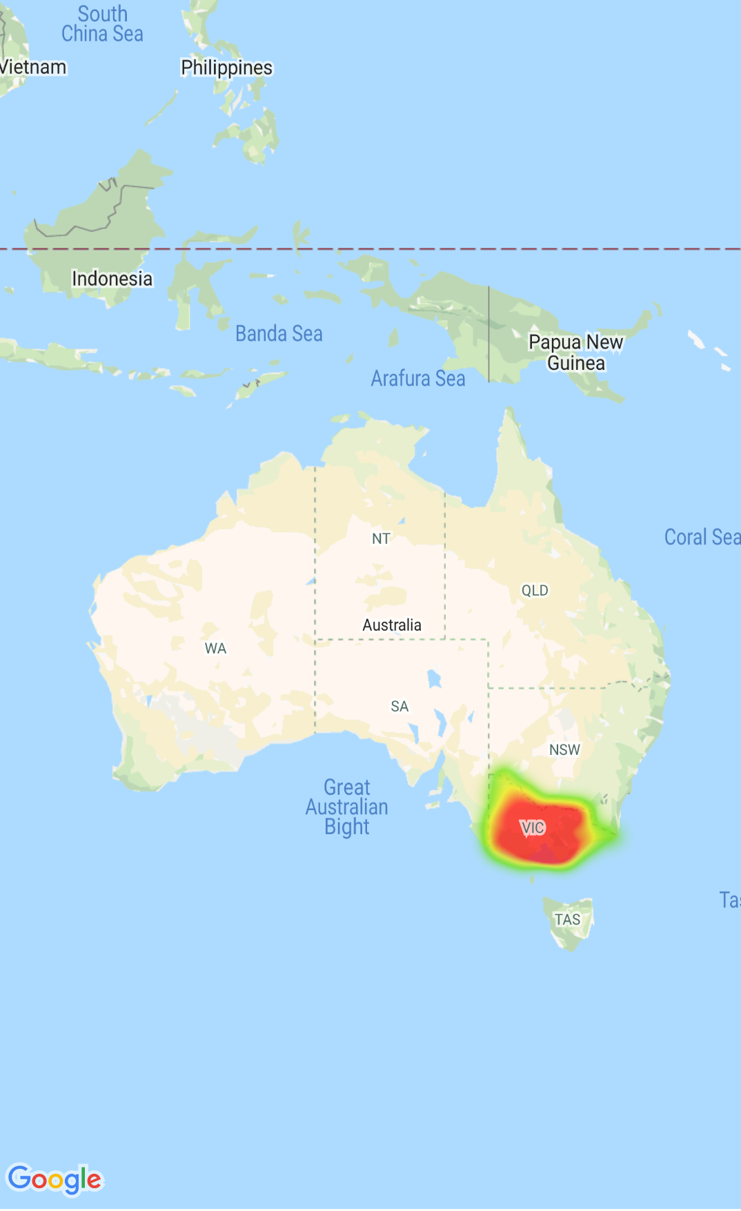 Mapa con un mapa de calor en el que se muestra la ubicación de comisarías