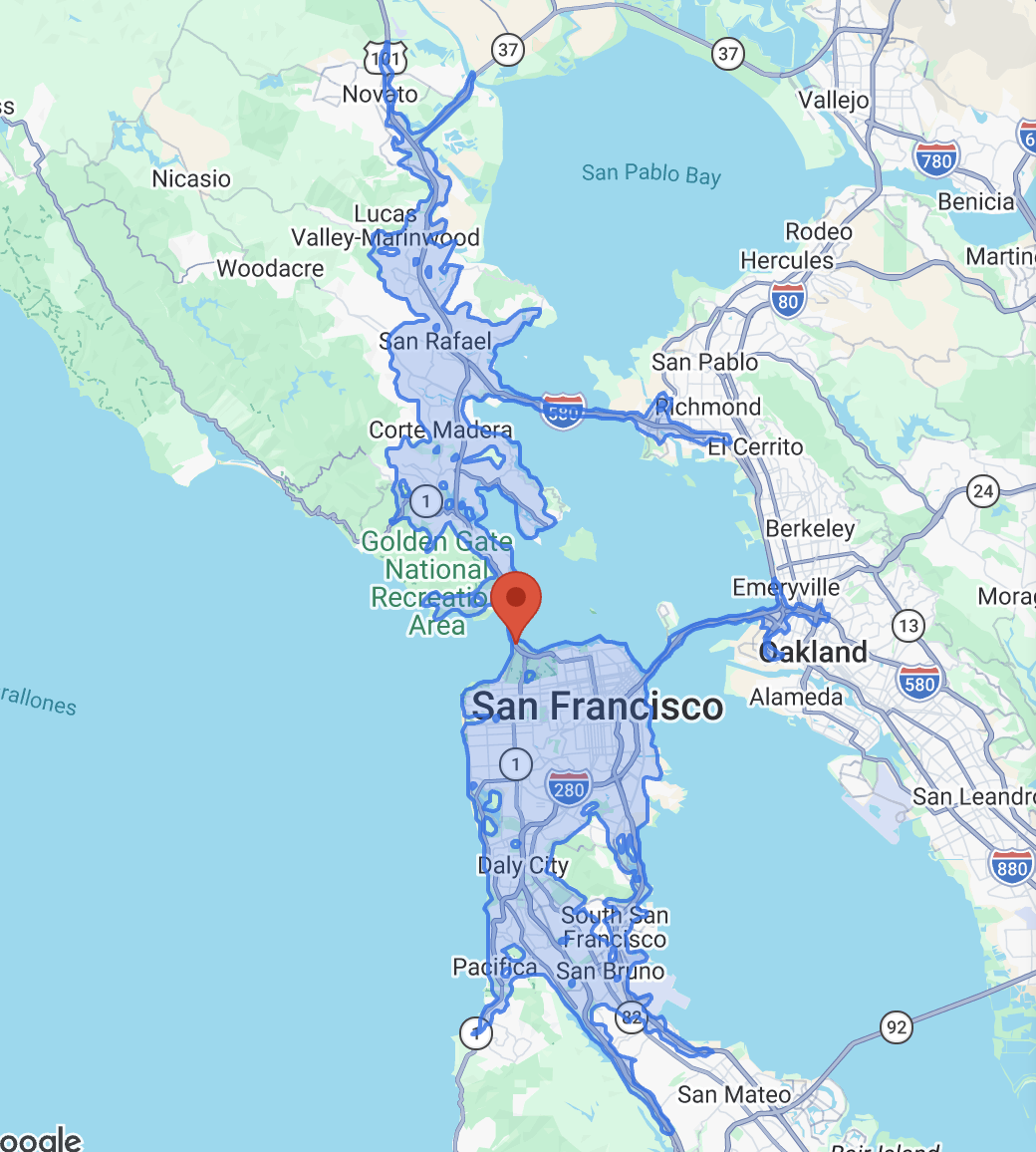 isócrona de conducción de Golden Gate