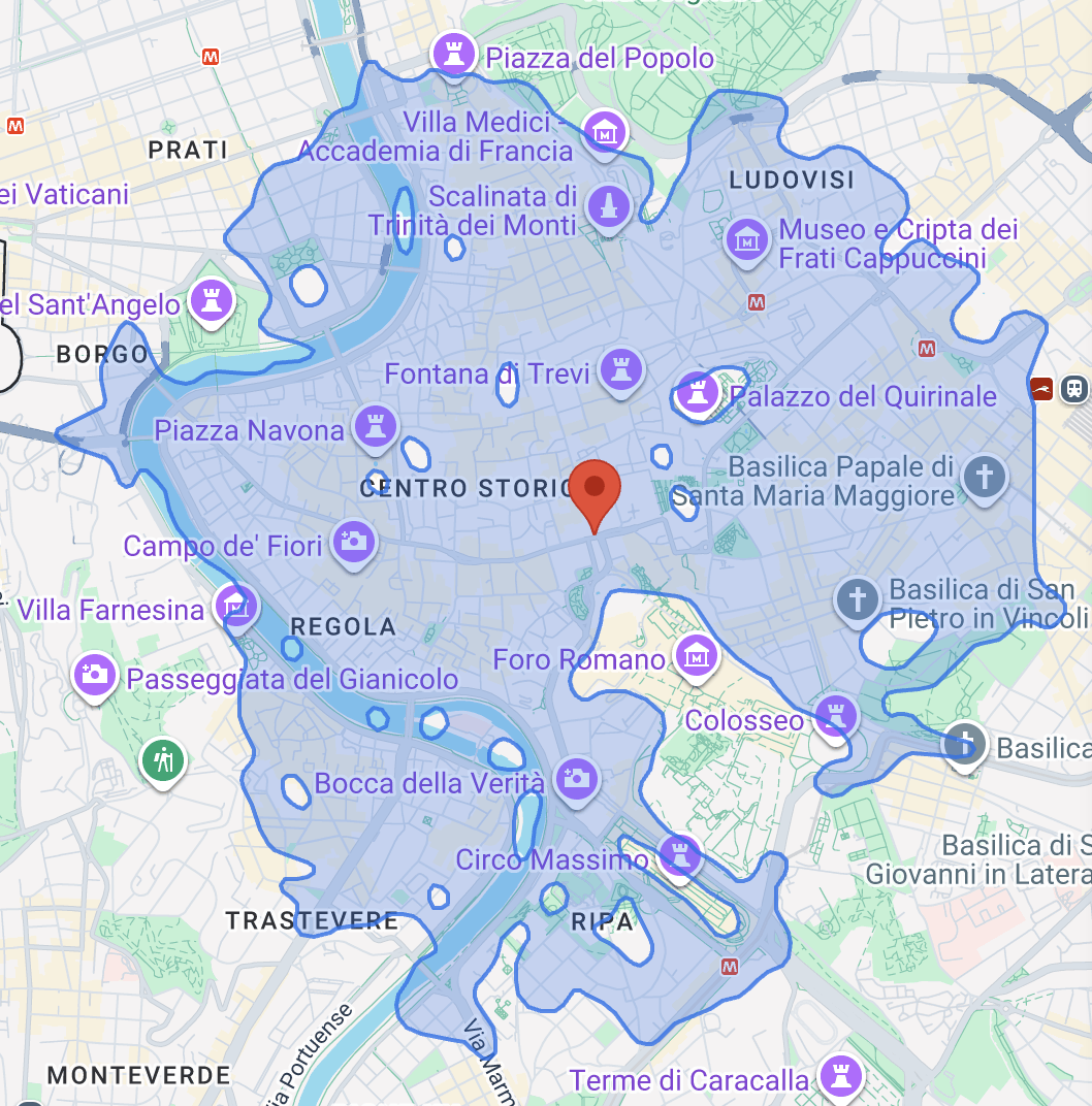 rome walking isochrone without smoothing