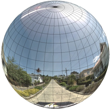 Yüzeyinde bir sokağın panoramik görünümüyle küre