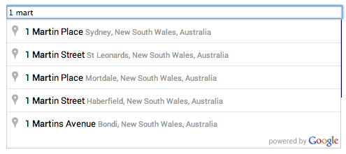 自动填充文本字段，以及用户输入搜索查询时提供的地点预测列表。
