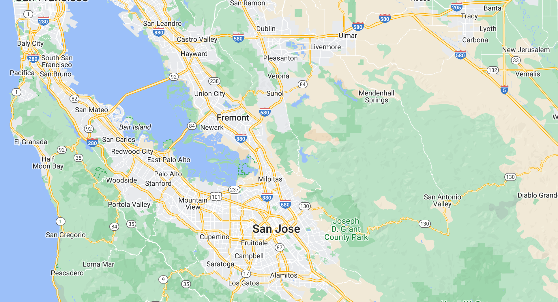 Carte de la région de San Jose