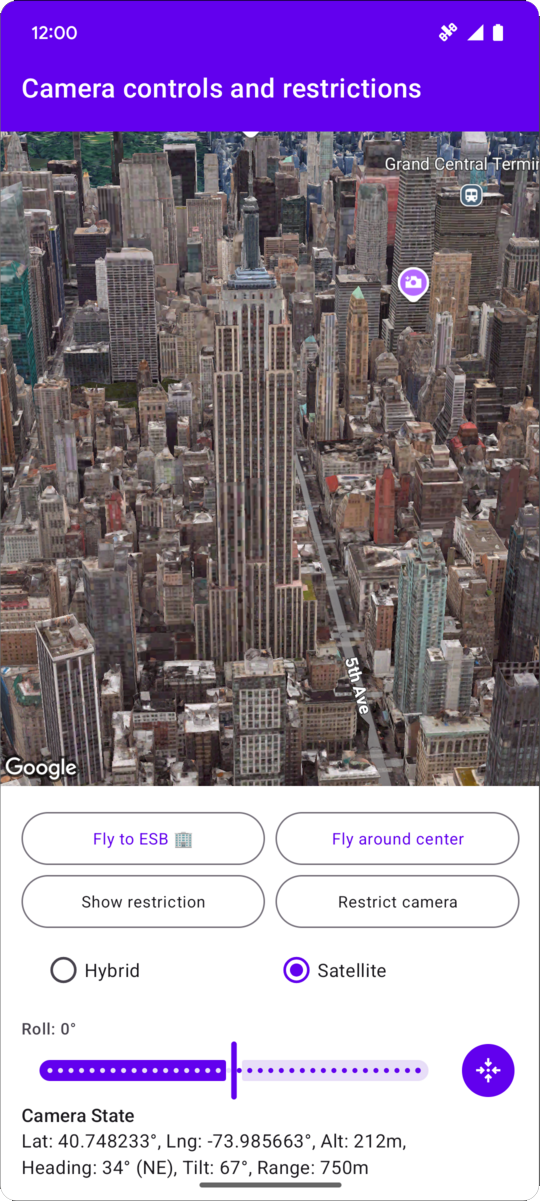 Una visualizzazione della mappa che mostra le limitazioni dei controlli della videocamera