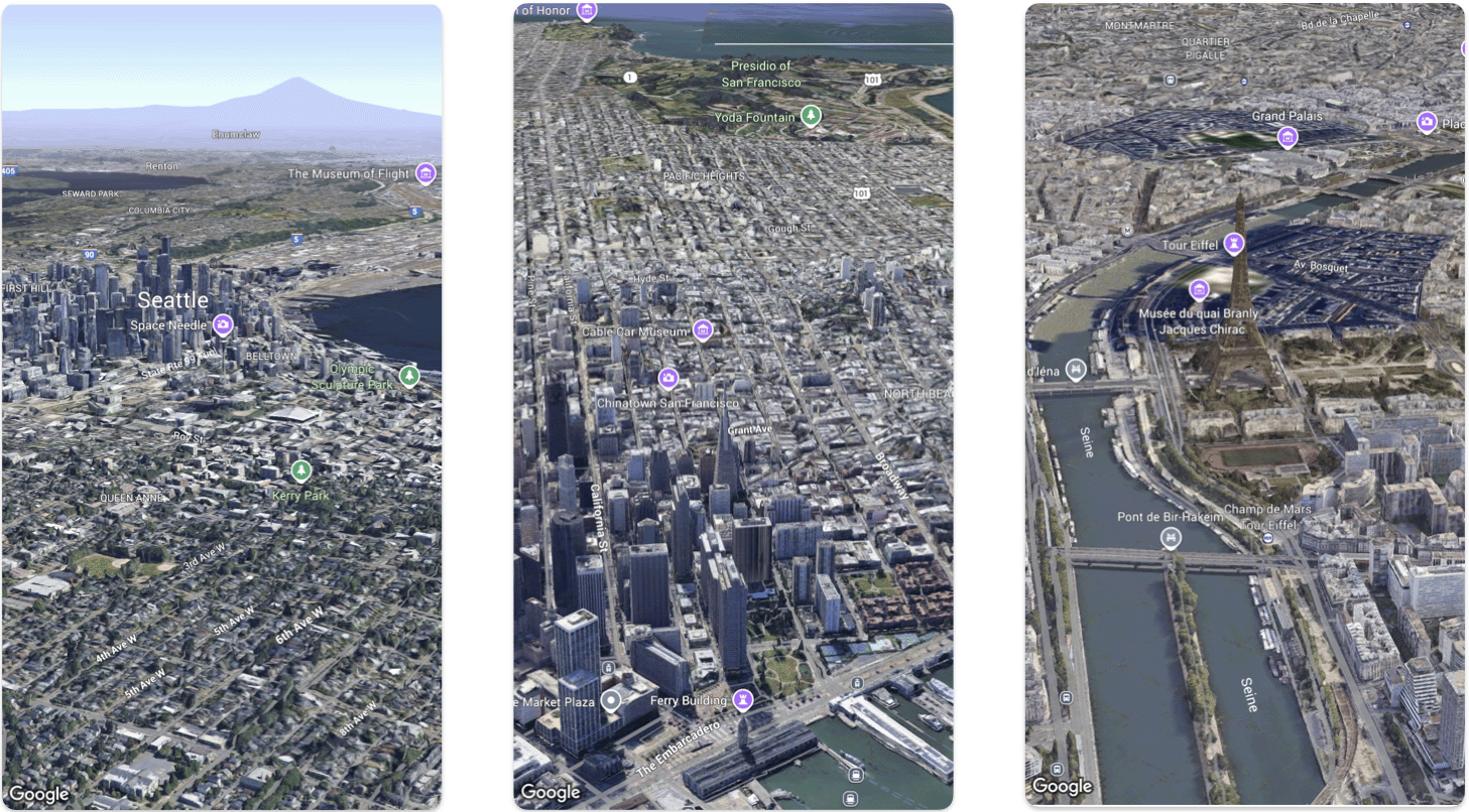 Seattle, San Francisco ve Paris'in temel haritaları Seattle, San Francisco ve Paris'in temel haritaları