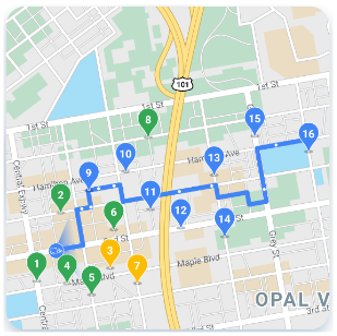 imagen que muestra varias ubicaciones de vehículos en un mapa