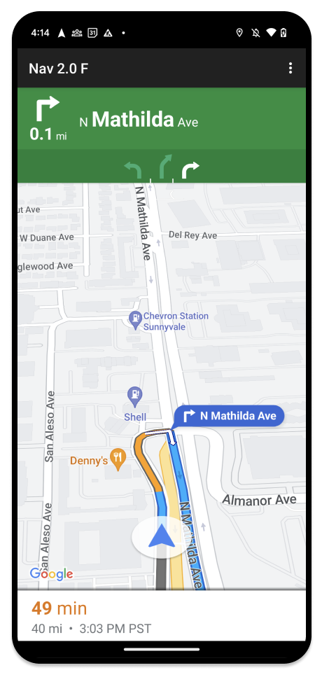 Un teléfono Android que muestra la misma ruta que una descripción general