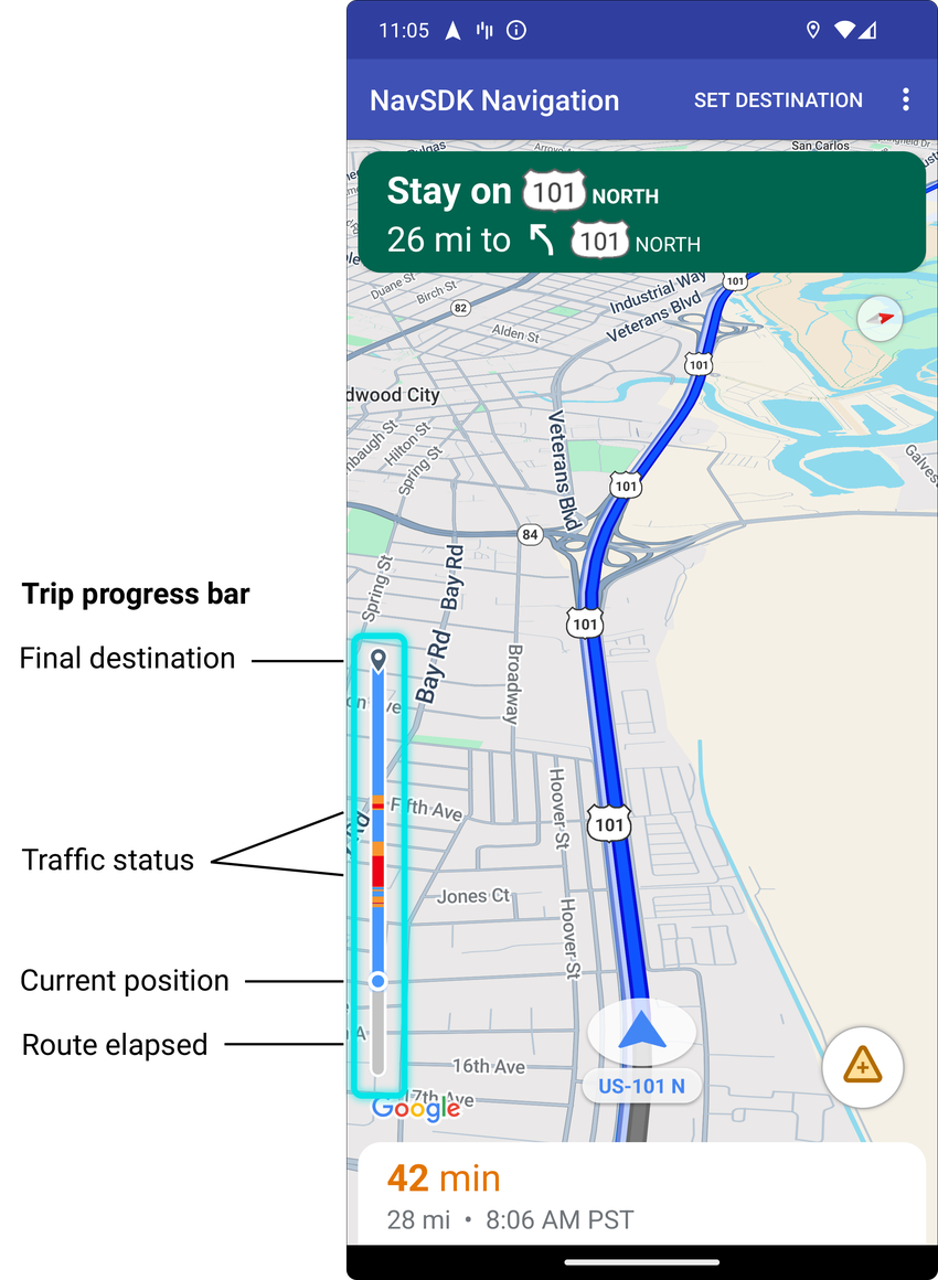 A barra de progresso da viagem adicionada à navegação.