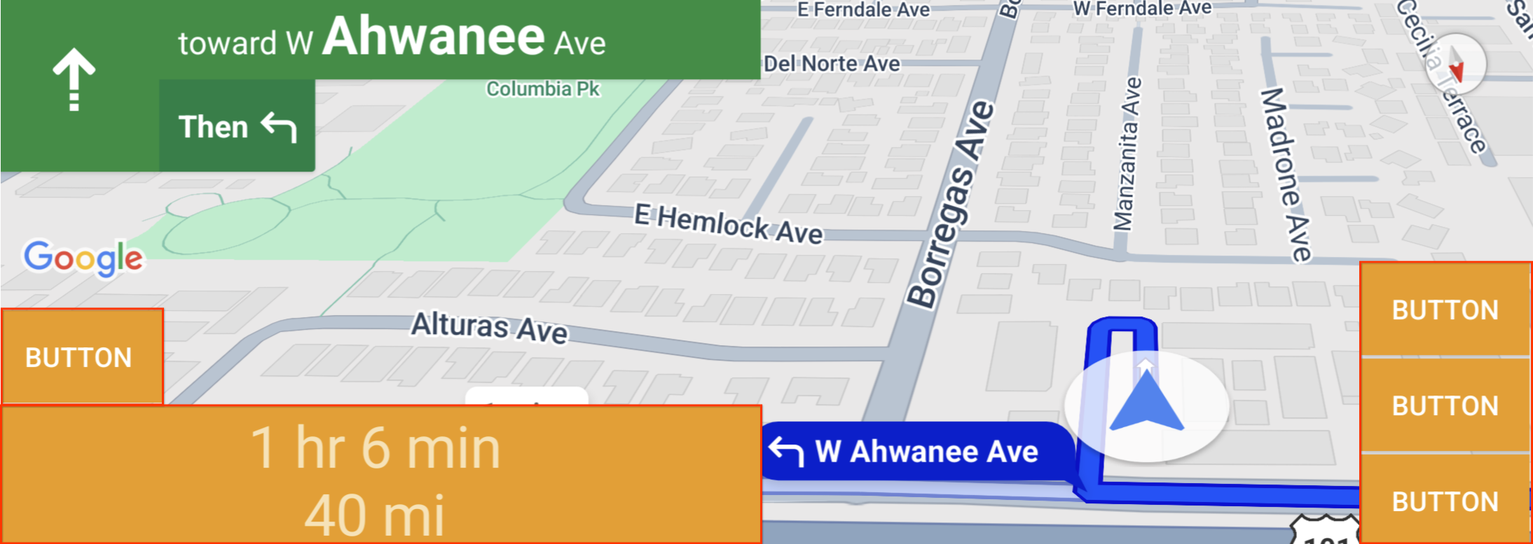 Custom control positions for landscape orientation.