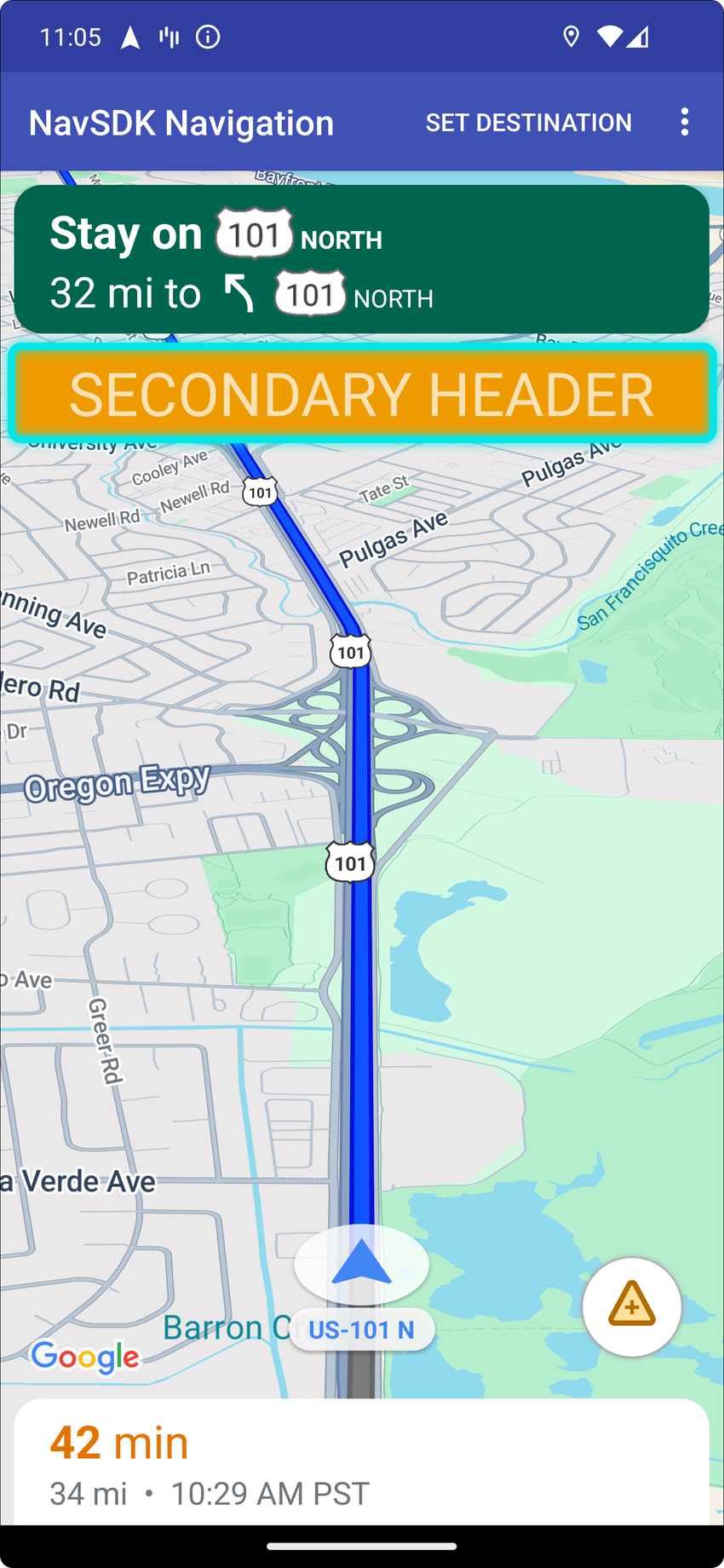 पोर्ट्रेट ओरिएंटेशन के लिए, सेकंडरी हेडर के कस्टम कंट्रोल की पोज़िशन.