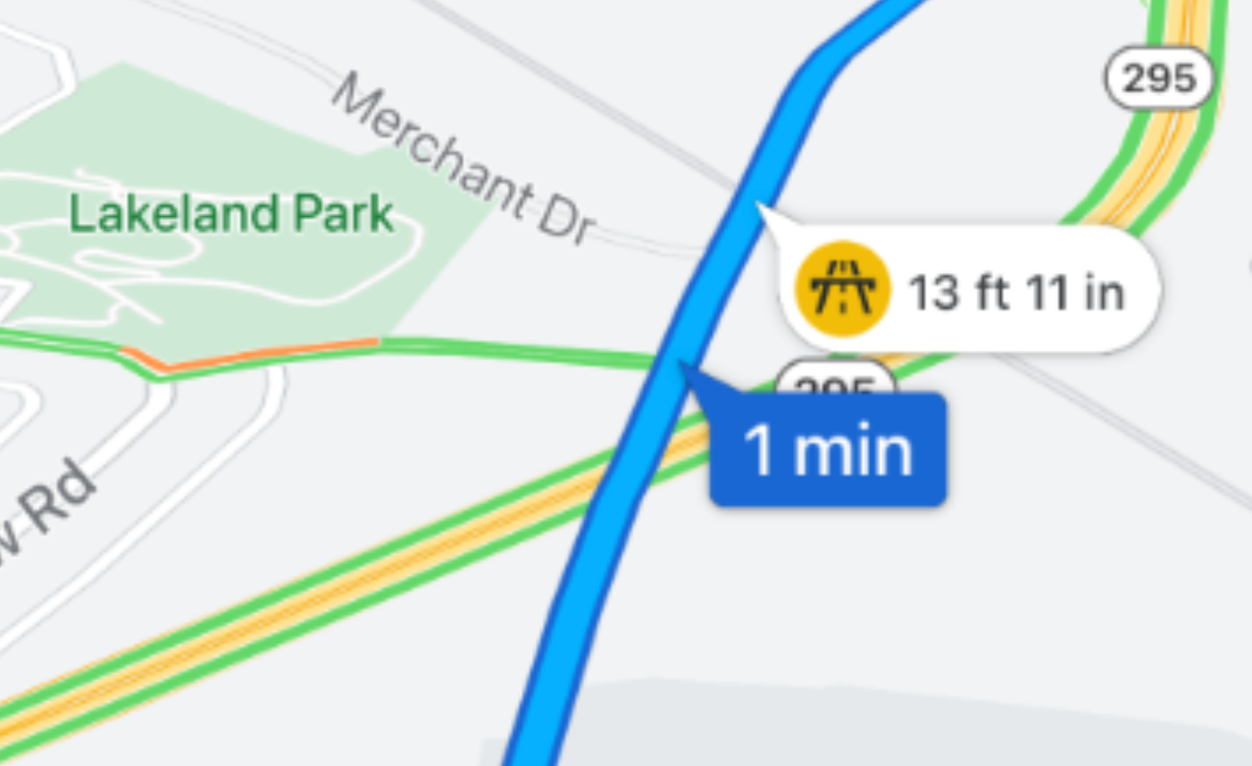 A map showing a height restriction warning