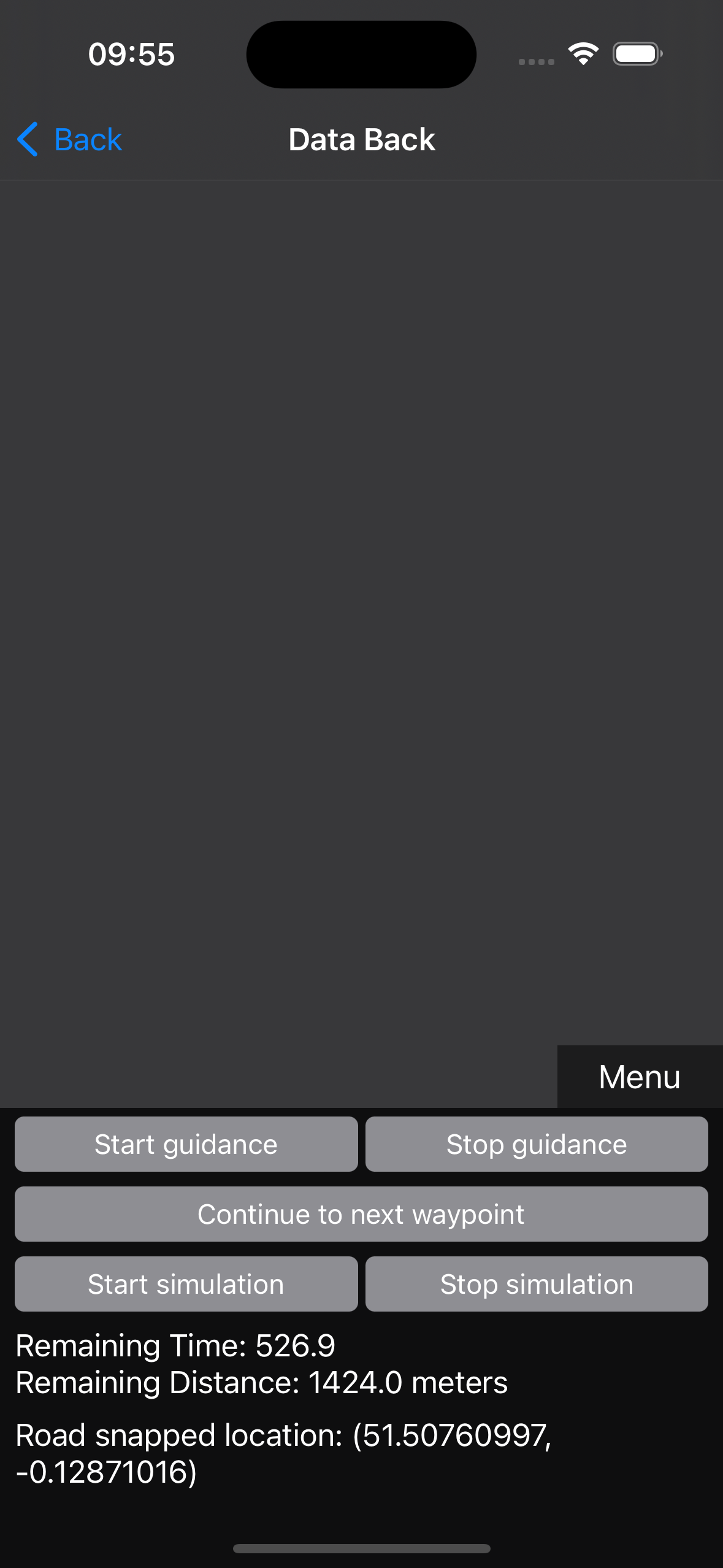 Demo-App wird ausgeführt, aber es ist keine Kartenansicht zu sehen.