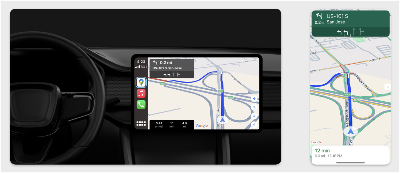 I display di navigazione di CarPlay e dello smartphone