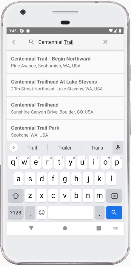 Bildschirm der Places Search Demo App