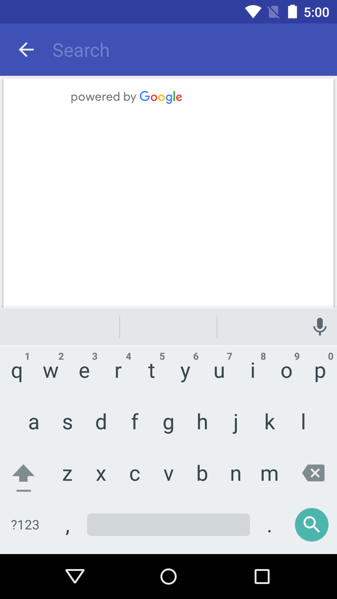 Cuando se muestra en modo de pantalla completa, el widget de autocompletar ocupa toda la pantalla.
