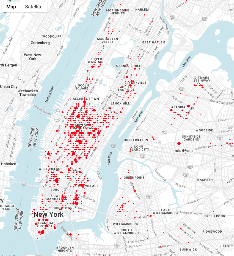 ผลการค้นหาที่แสดงเป็นแผนที่แบบระบายสีใน Geo Viz