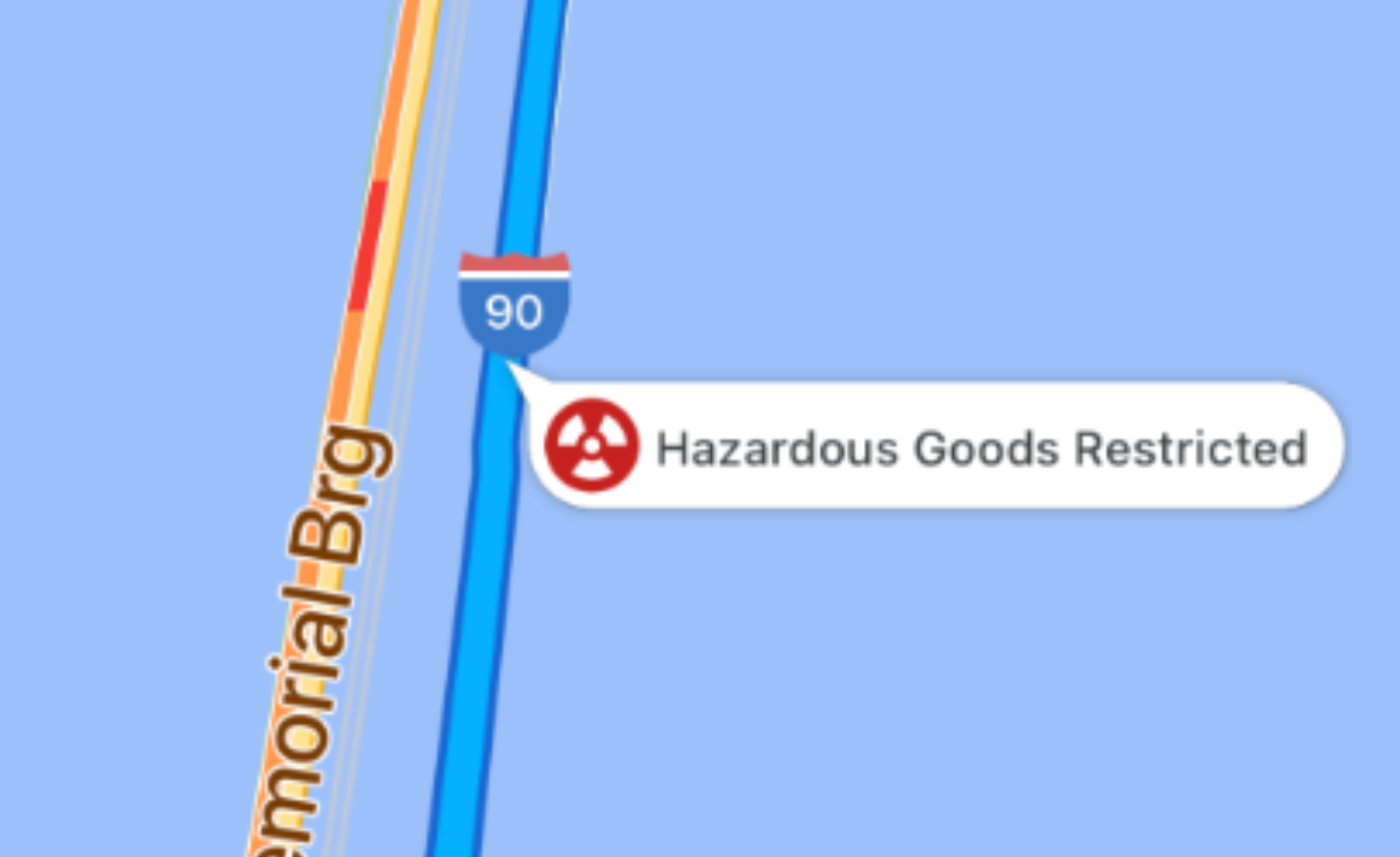 A map with a hazardous goods icon