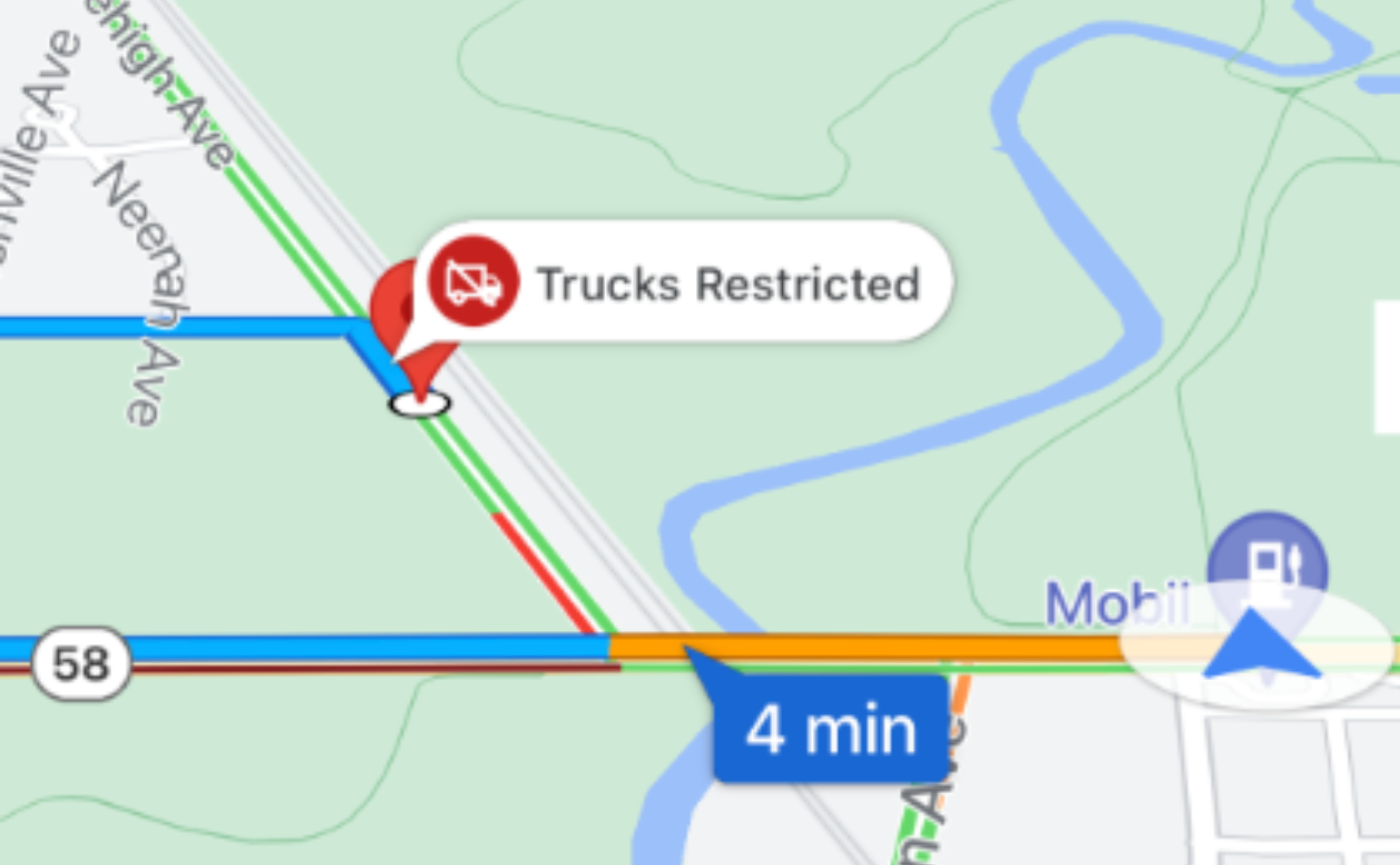 A map with a trucks prohibited icon
