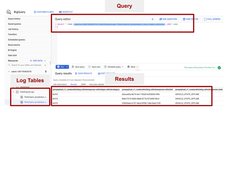 Seção &quot;BigQuery&quot;