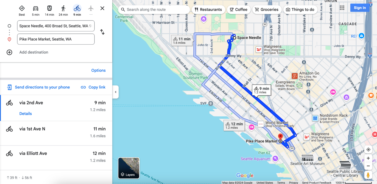 Map for Seattle destination