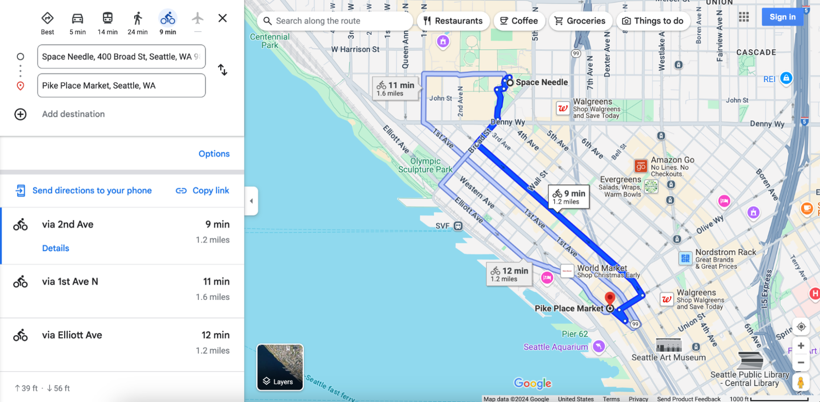 מפה של היעד Seattle