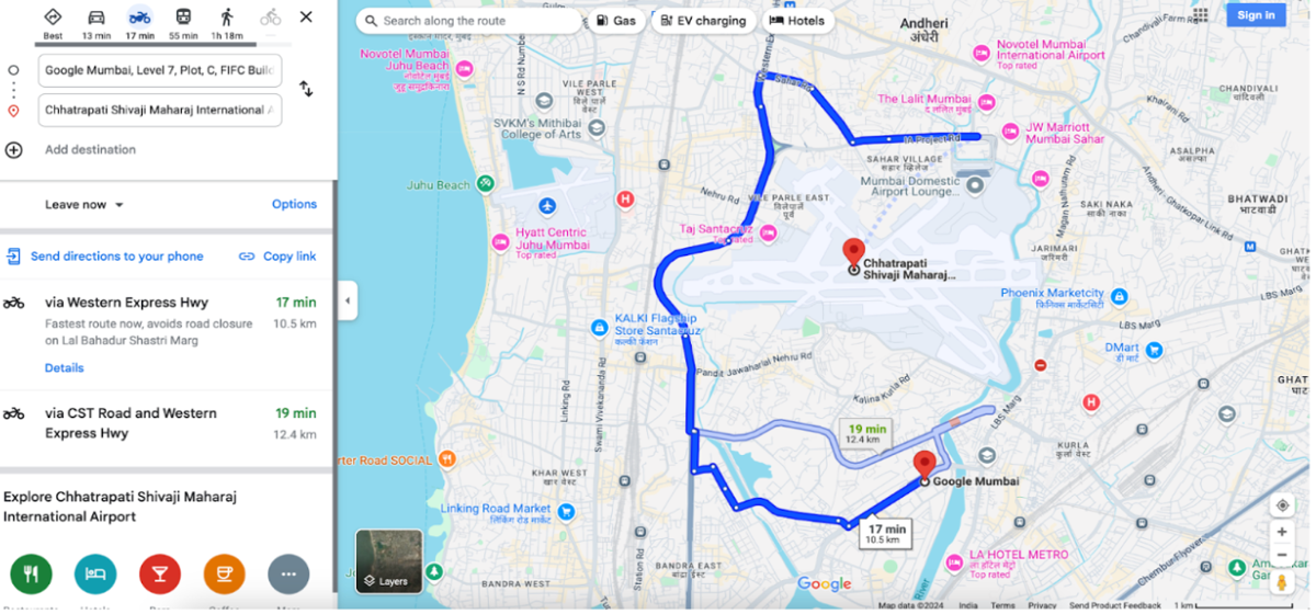 Mapa del destino Aeropuerto Internacional de Mumbai