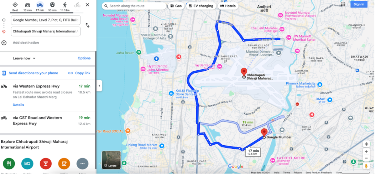 מפה של היעד 'שדה התעופה הבינלאומי של מומבאי'