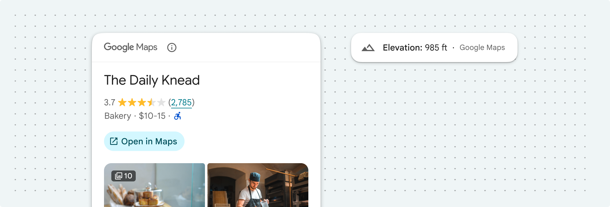 Слева: указание авторства логотипа Google Maps, справа: указание авторства текста Google Maps.