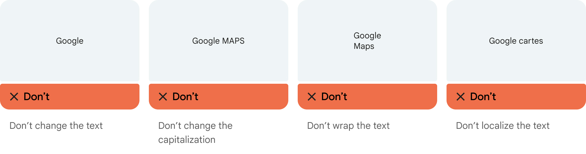 Variaciones inaceptables de la atribución de texto de Google Maps