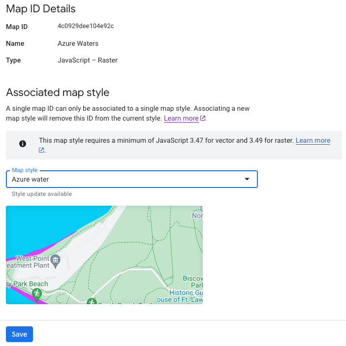 Page d&#39;informations d&#39;un ID de carte, où vous pouvez associer un style de carte