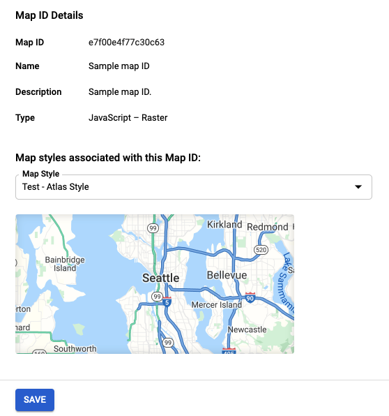 Details page for a map ID, where you associate a map style