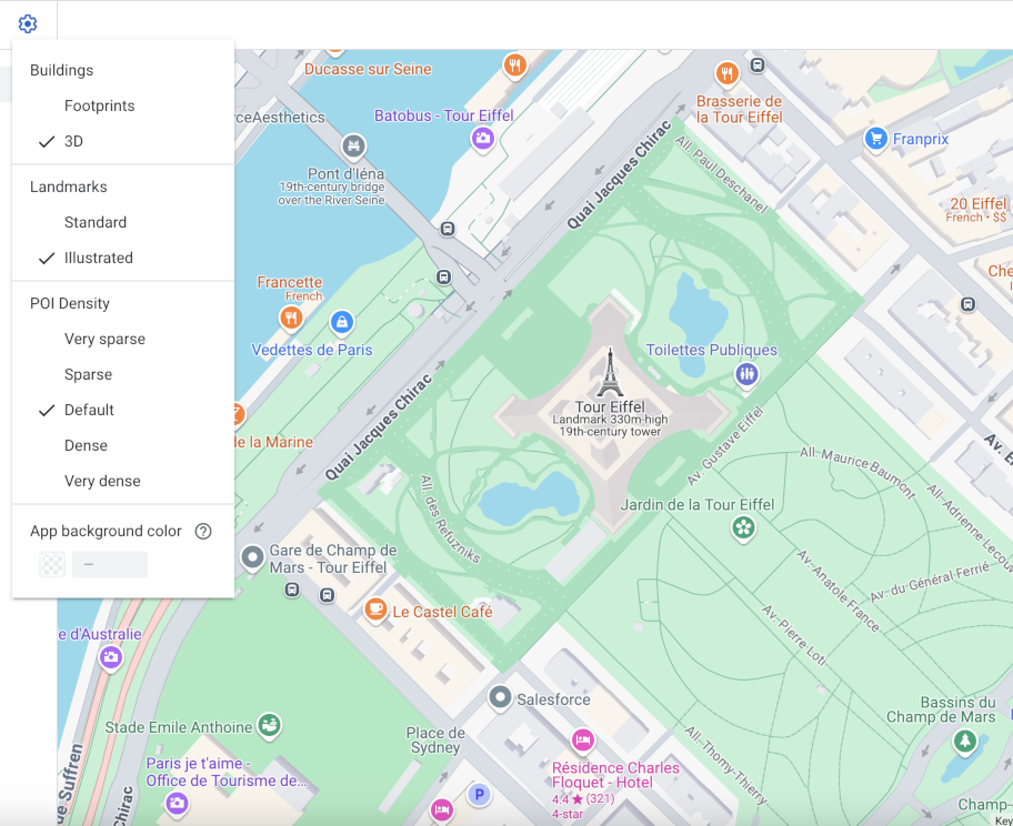 Una mappa di Parigi con edifici 3D