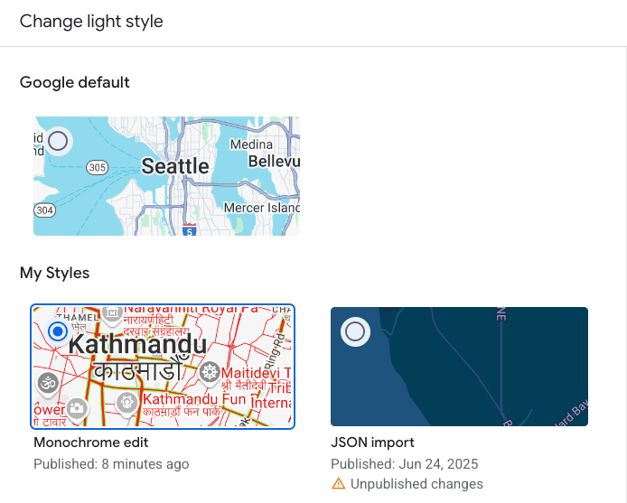 Select a map style for light mode
