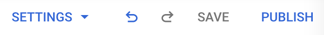 Screenshot detail yang menunjukkan empat kontrol pada penyesuaian gaya Maps Styler: Undo, Redo, Save, dan Publish. Dalam screenshot ini, Undo dan Save ditampilkan dalam teks biru gelap dan tersedia untuk digunakan, sedangkan Redo dan Publish ditampilkan dalam teks abu-abu muda dan tidak tersedia untuk digunakan.