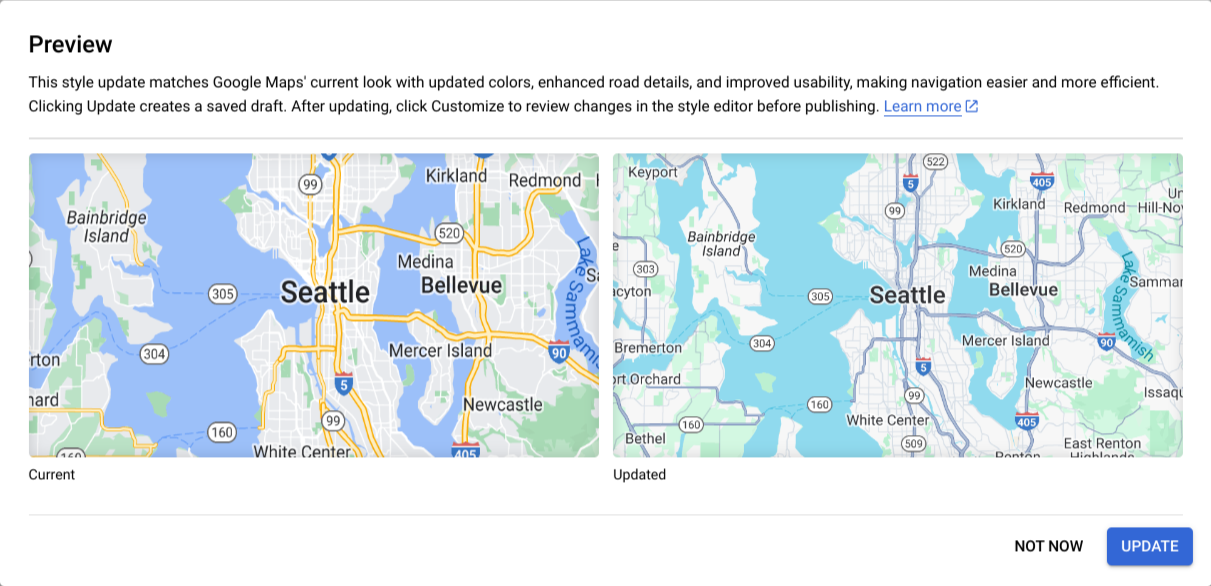 Visualizar as mudanças do estilo de mapa com um botão para atualizar