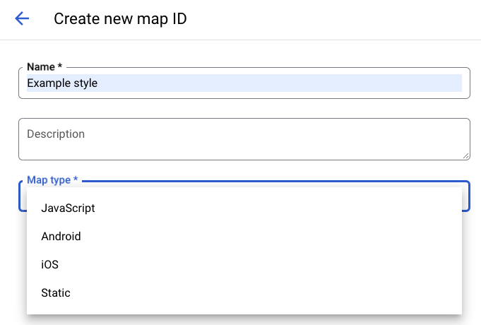 「マップ ID の地図の種類の選択」ページ