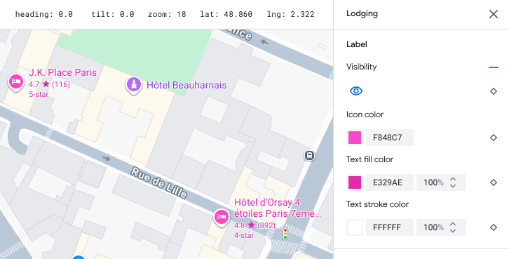 Die Sichtbarkeit für Unterkünfte ist aktiviert – Hotels werden angezeigt.