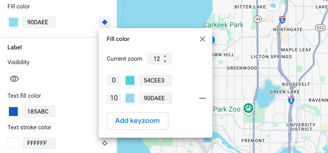 A menu that shows all the keyzoom styles and a selector for the current zoom level