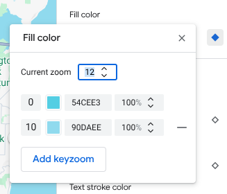 Menu yang menampilkan semua gaya keyzoom dan pemilih untuk tingkat zoom saat ini