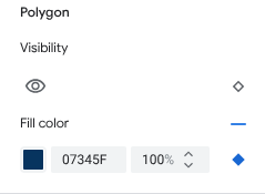 Элемент стиля видимости имеет значок серого ромба без заливки. Элемент стиля цвета заливки имеет значок сплошного синего ромба, что указывает на наличие заданных параметров масштабирования.