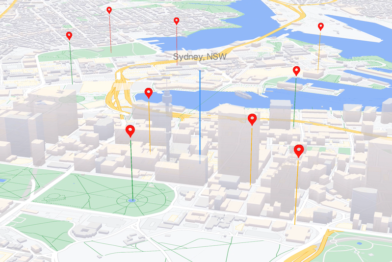 Éléments géographiques utilisant WebGL sur la carte : JavaScript