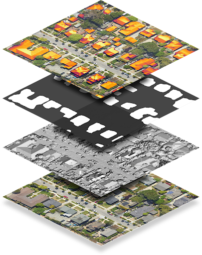Rendern von vier gestapelten Rastern.