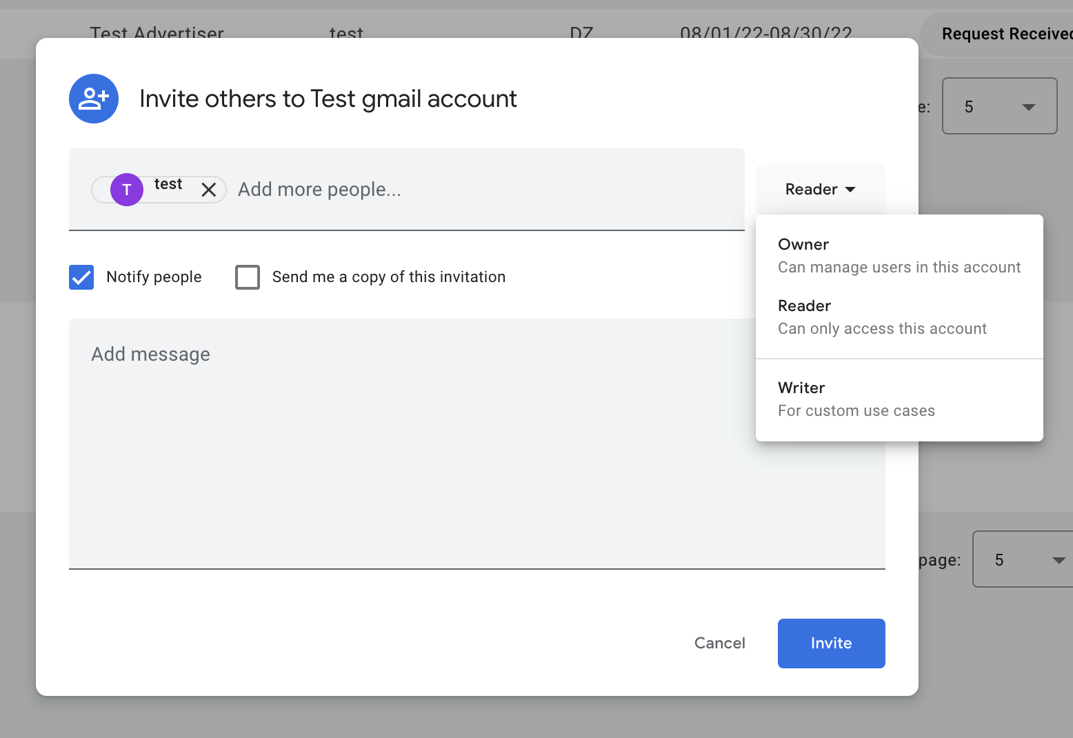 Agregar un correo electrónico y asignar un permiso