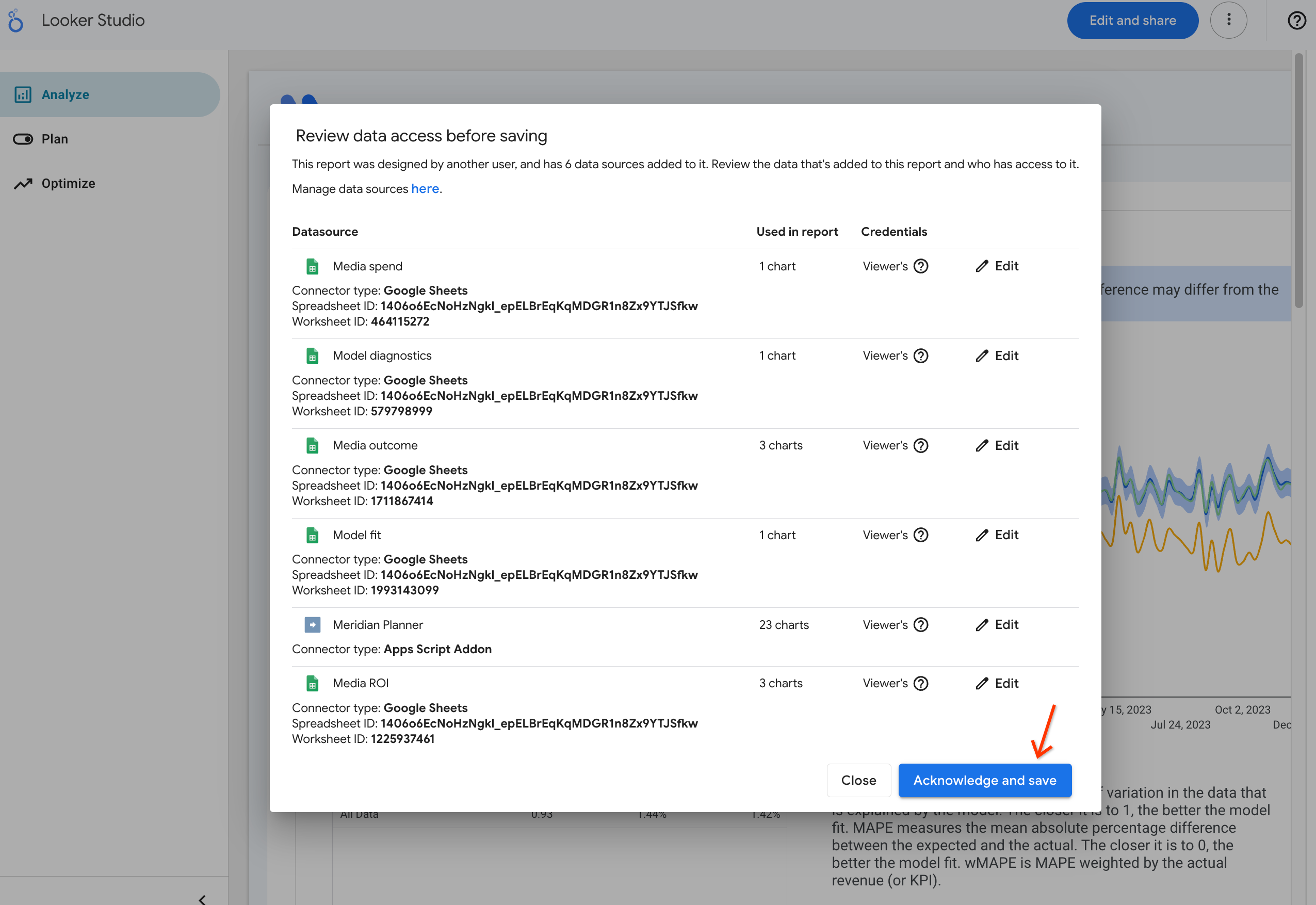 Acknowledge and save button