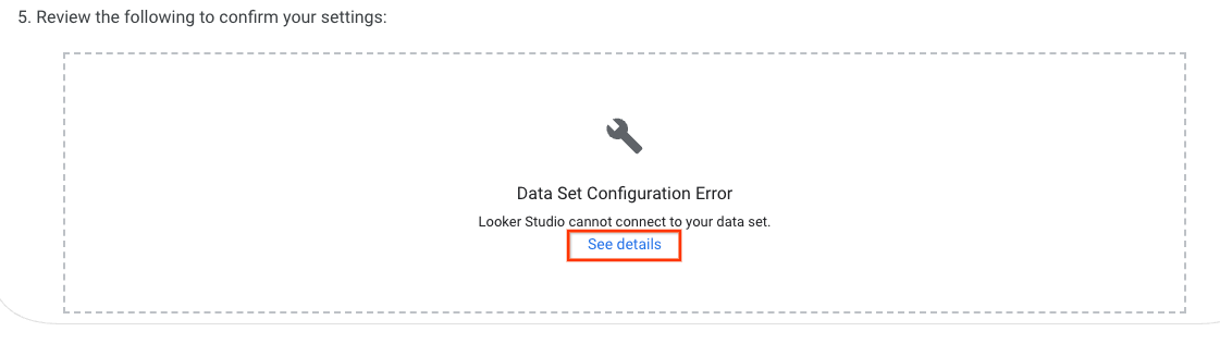 Erreur de configuration de l'ensemble de données