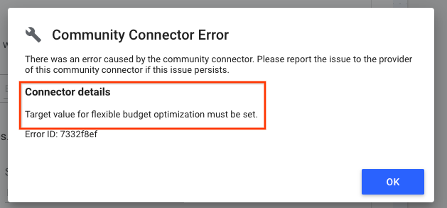Community connector error details