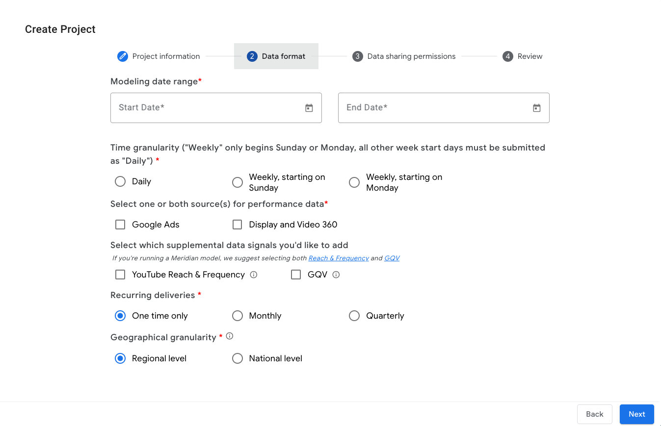 Specify data format