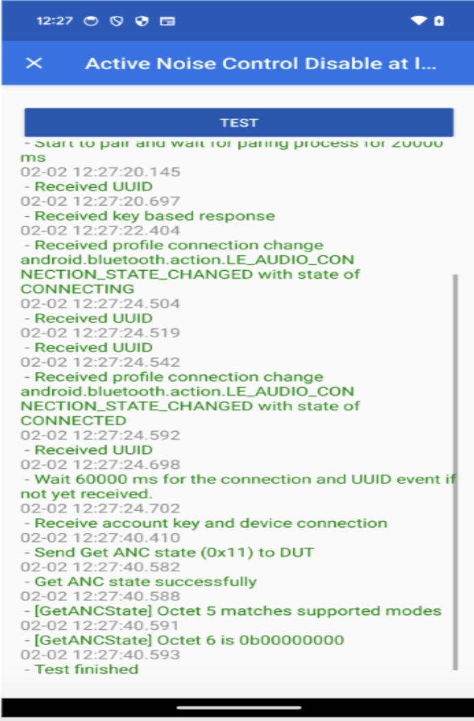 Это свидетельствует об успешном выполнении теста отключения ANC.