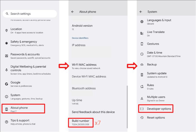 [開発者向けオプション] をタップします。
